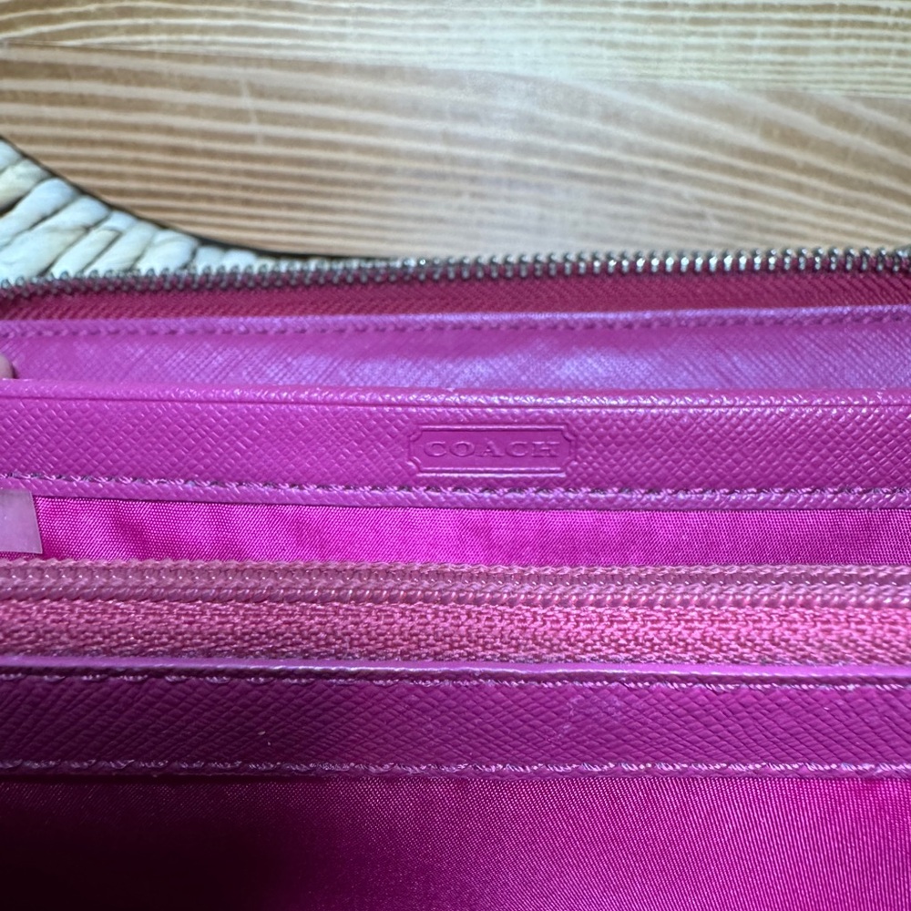 Coach Darcy Shiny Saffiano Leather Long Zip Around Wallet F50438 Fuchsia - Picture 8 of 13